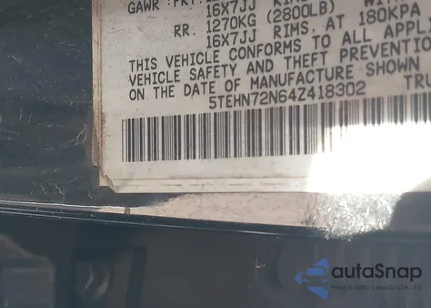 2004 Toyota Tacoma Base V6 from USA, damaged, VIN 5TEHN72N64Z418302